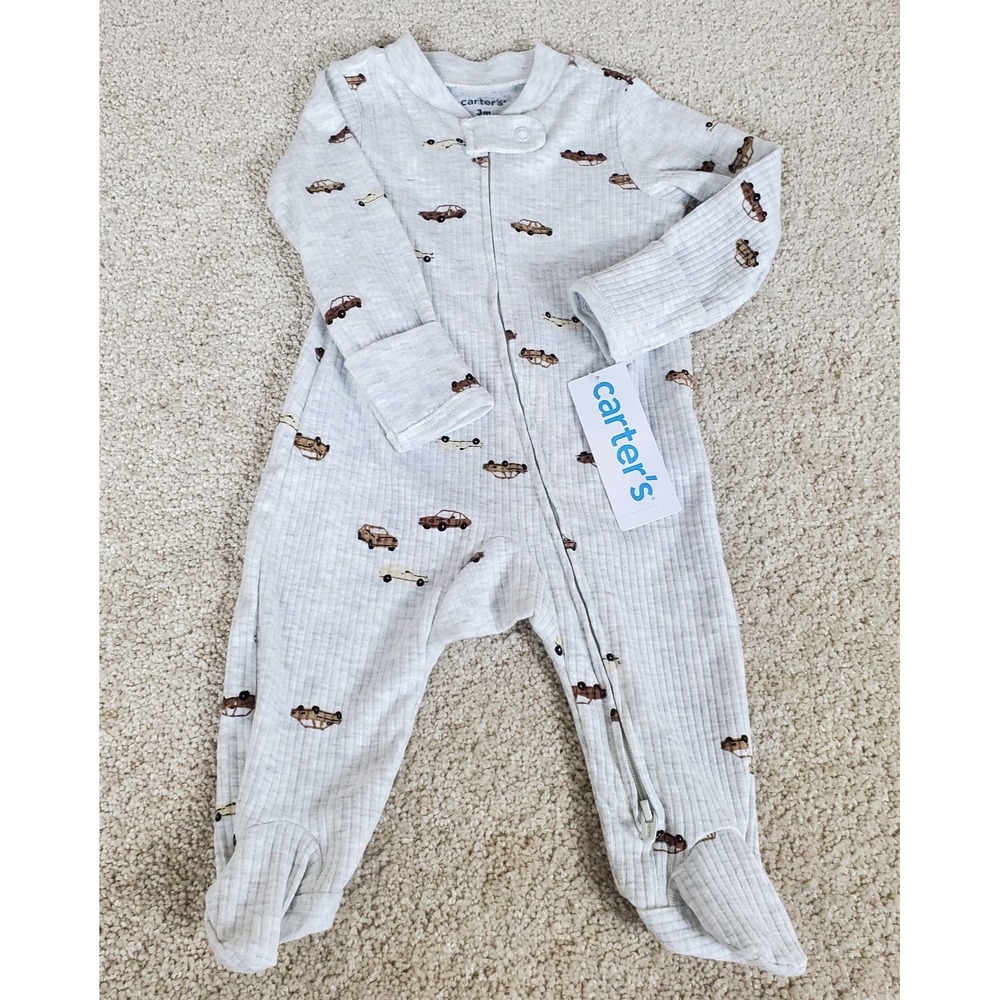Carter's Baby Boy Size 3M 2-Way Zipper Textured Sleeper Features Cars